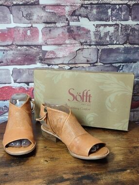 Söfft Tan Open-Toe Ankle Booties